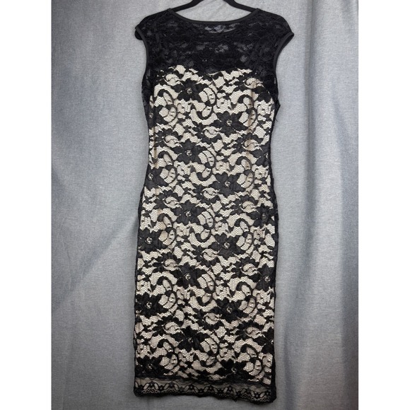 Homeyee Dresses & Skirts - HOMEYEE Black Floral Lace Sheath Dress Cap Sleeve Cocktail Sz 10 Bodycon Y2K 90s